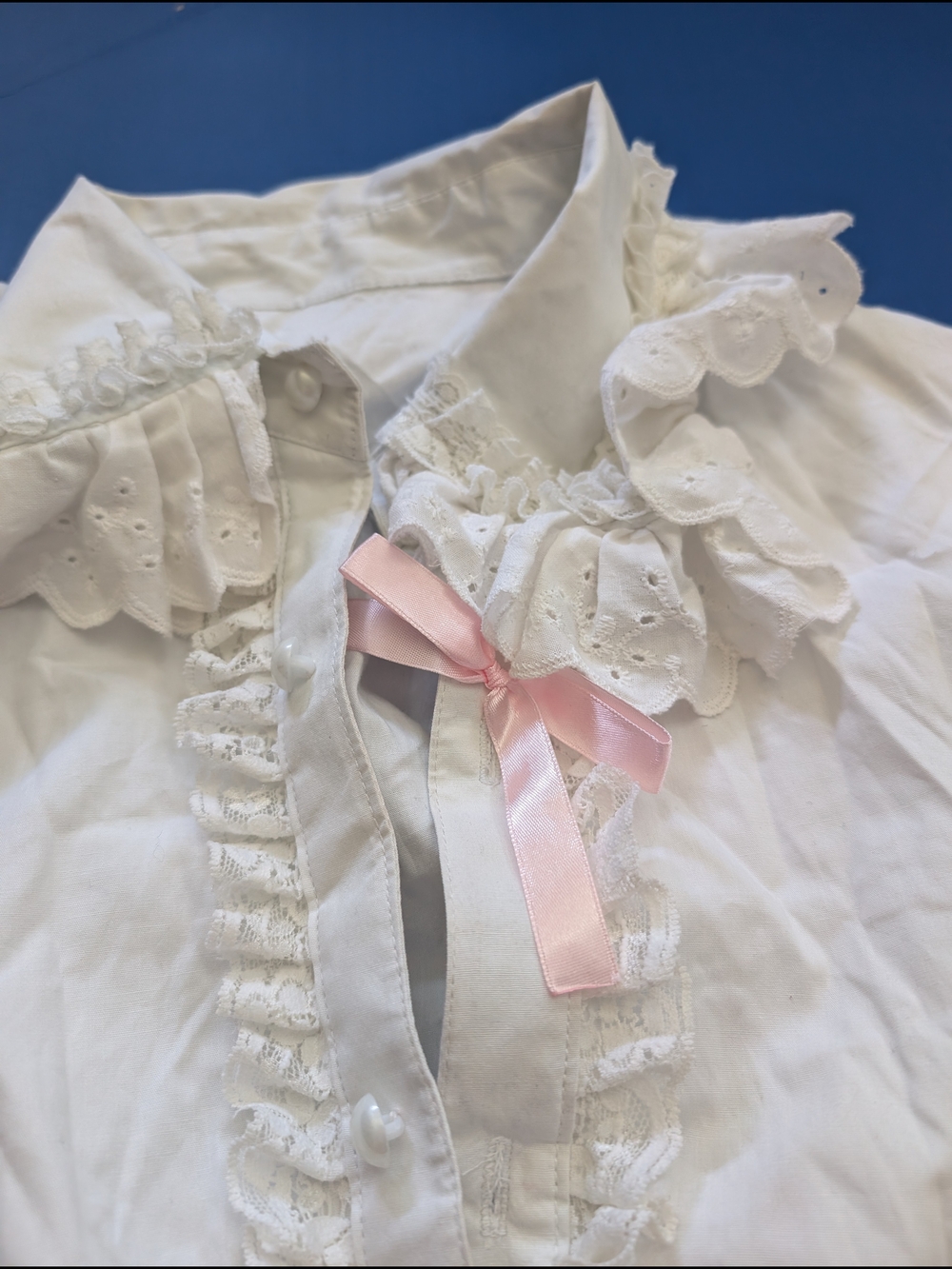 Victorian-Inspired Ruffled White Women's Blouse - Picture 4 of 14